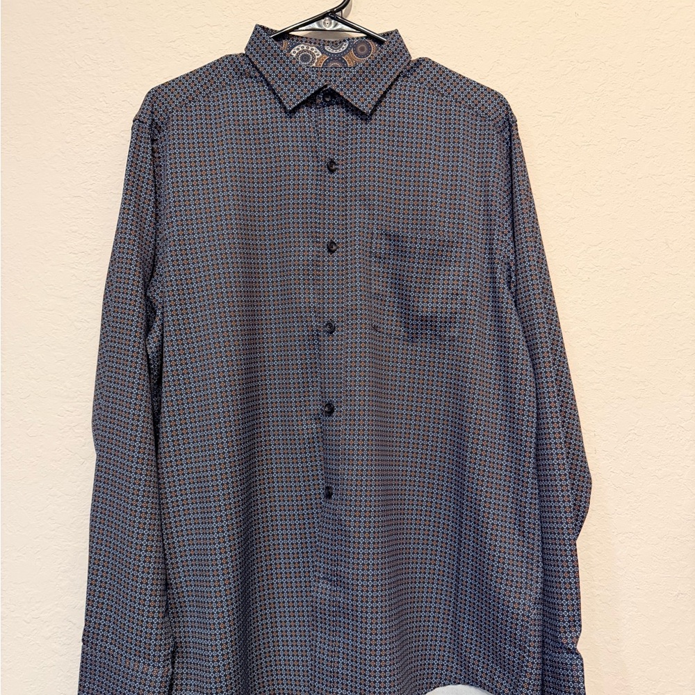 Johnston & Murphy Navy and Brown Geometric Dress Shirt
